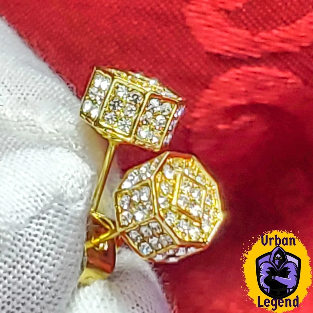 *NEW!* 14K Gold Mens Micropave Earrings - Picture 2 of 8